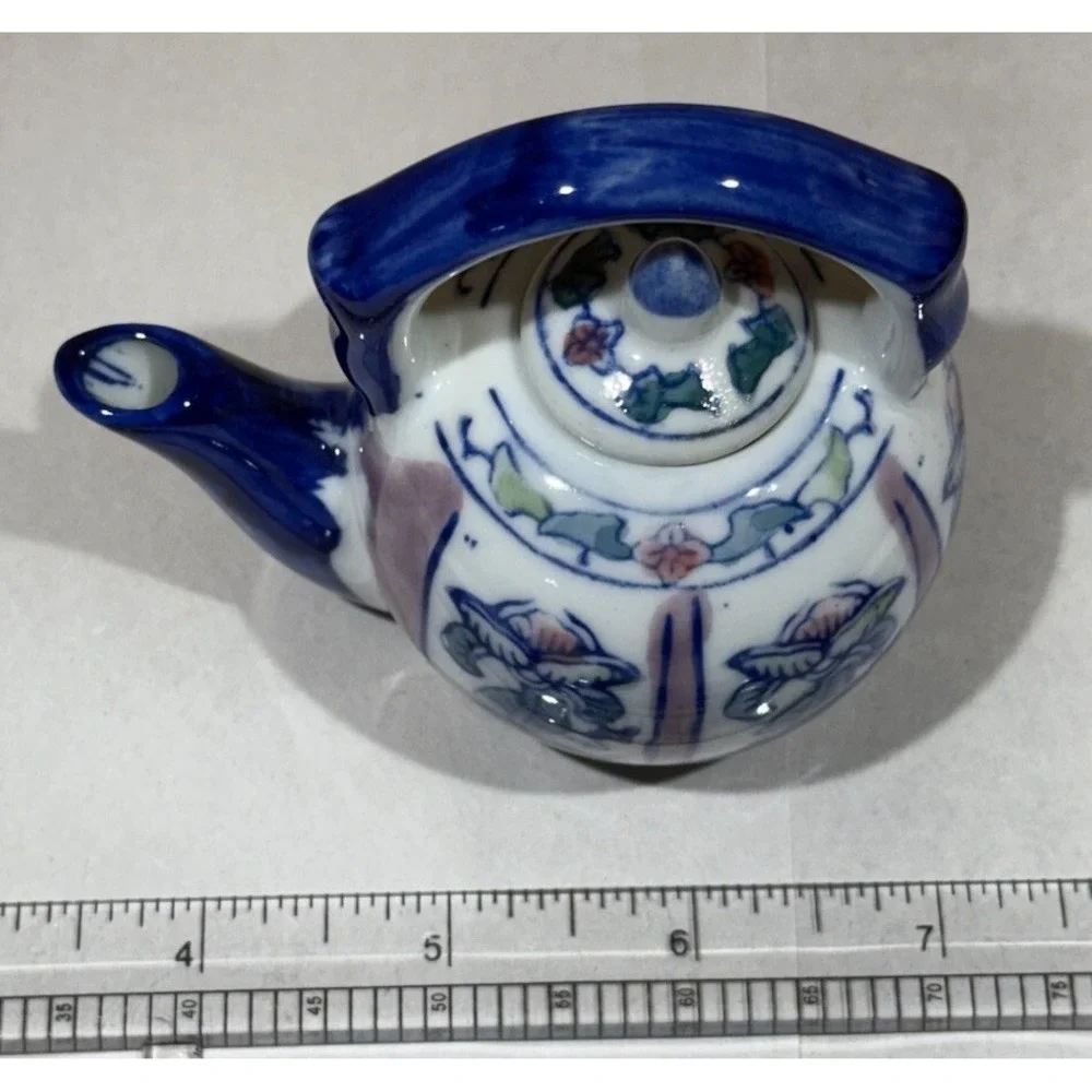 Vtg BEN RICKERT Miniature Teapot with Lid‎ SIGNED Round Shape Asian Style